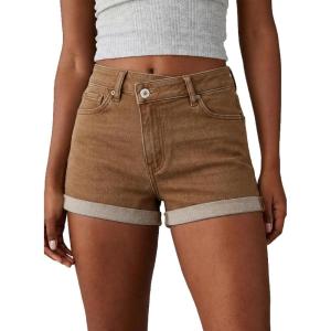 image:imageSidefeel Womens Jean Shorts High Waisted Stretchy Casual Rolled Hem Zimbaplatinum Denim ShortsKhaki
