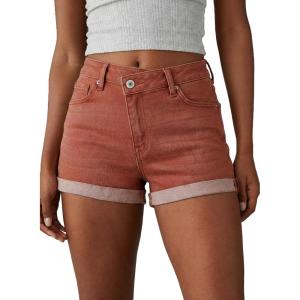 image:imageSidefeel Womens Jean Shorts High Waisted Stretchy Casual Rolled Hem Zimbaplatinum Denim ShortsMineral Red