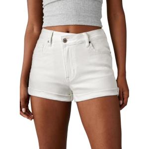 image:imageSidefeel Womens Jean Shorts High Waisted Stretchy Casual Rolled Hem Zimbaplatinum Denim ShortsWhite