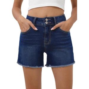image:imageSidefeel Womens Jean Shorts High Waisted Stretchy Raw Hem Summer Denim Shorts with PocketsBluing