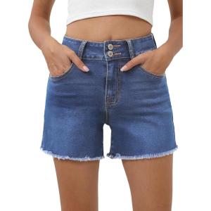 image:imageSidefeel Womens Jean Shorts High Waisted Stretchy Raw Hem Summer Denim Shorts with PocketsIceland Blue