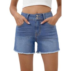 image:imageSidefeel Womens Jean Shorts High Waisted Stretchy Raw Hem Summer Denim Shorts with PocketsLight Blue