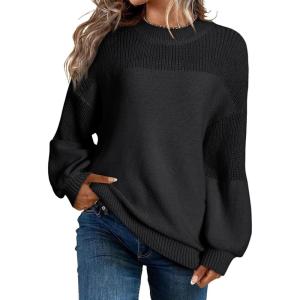 image:imageSidefeel Womens Pullover Sweaters Casual Long Sleeve Crewneck Loose Knit Jumper TopsBlack