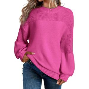 image:imageSidefeel Womens Pullover Sweaters Casual Long Sleeve Crewneck Loose Knit Jumper TopsRose Red