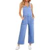 image:imageSidefeel Overalls for Women Casual Stretchy Adjustable Strap Denim Jumpsuits Wide Leg Loose Fit Cropped Jean Rompers