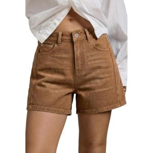 image:imageSidefeel Womens Jean Shorts High Waisted Stretchy Casual Side Seam Denim ShortsBrown