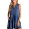 image:imageSidefeel Womens Denim Dress Sleeveless Casual V Neck Ruffle Zipper Jean Dresses