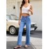 image:imageSidefeel Womens Jeans Wide Leg High Rise Stretchy Jeans Ruffle Hem Straight Leg Denim Pants with PocketsIceland Blue