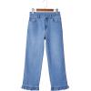 image:imageSidefeel Womens Jeans Wide Leg High Rise Stretchy Jeans Ruffle Hem Straight Leg Denim Pants with PocketsIceland Blue