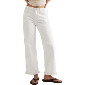 image:imageSidefeel Womens Jeans Wide Leg High Rise Stretchy Jeans Ruffle Hem Straight Leg Denim Pants with PocketsWhite