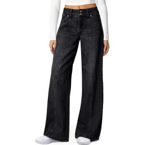 image:imageSidefeel Womens Wide Leg Jeans High Waisted Stretchy Straight Leg Jeans Trendy Seamed Front Loose Denim PantsBlack