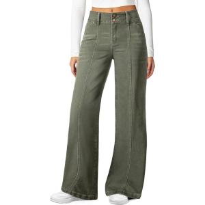 image:imageSidefeel Womens Wide Leg Jeans High Waisted Stretchy Straight Leg Jeans Trendy Seamed Front Loose Denim PantsGreen