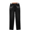 image:imageSidefeel Womens Straight Leg Jeans High Waisted Stretchy Rhinestone Wide Leg Denim PantsBlack