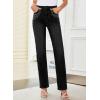 image:imageSidefeel Womens Straight Leg Jeans High Waisted Stretchy Rhinestone Wide Leg Denim PantsBlack