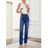 image:imageSidefeel Womens Straight Leg Jeans High Waisted Stretchy Rhinestone Wide Leg Denim PantsBluing