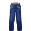 image:imageSidefeel Womens Straight Leg Jeans High Waisted Stretchy Rhinestone Wide Leg Denim PantsBluing