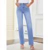 image:imageSidefeel Womens Straight Leg Jeans High Waisted Stretchy Rhinestone Wide Leg Denim PantsLight Blue