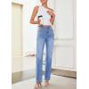 image:imageSidefeel Womens Straight Leg Jeans High Waisted Stretchy Rhinestone Wide Leg Denim PantsLight Blue