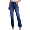image:imageSidefeel Womens Straight Leg Jeans High Waisted Stretchy Rhinestone Wide Leg Denim PantsBluing
