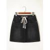 image:imageSidefeel Womens Jean Skirt High Waist Drawstring Stretchy Casual Summer Loose Fit Trendy Mini Denim Skirt with PocketsBlack