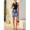 image:imageSidefeel Womens Jean Skirt High Waist Drawstring Stretchy Casual Summer Loose Fit Trendy Mini Denim Skirt with PocketsBlue