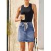 image:imageSidefeel Womens Jean Skirt High Waist Drawstring Stretchy Casual Summer Loose Fit Trendy Mini Denim Skirt with PocketsBlue