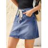 image:imageSidefeel Womens Jean Skirt High Waist Drawstring Stretchy Casual Summer Loose Fit Trendy Mini Denim Skirt with PocketsBlue