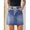 image:imageSidefeel Womens Jean Skirt High Waist Drawstring Stretchy Casual Summer Loose Fit Trendy Mini Denim Skirt with PocketsBlue
