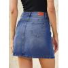 image:imageSidefeel Womens Jean Skirt High Waist Drawstring Stretchy Casual Summer Loose Fit Trendy Mini Denim Skirt with PocketsDark Blue