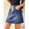image:imageSidefeel Womens Jean Skirt High Waist Drawstring Stretchy Casual Summer Loose Fit Trendy Mini Denim Skirt with PocketsDark Blue