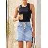 image:imageSidefeel Womens Jean Skirt High Waist Drawstring Stretchy Casual Summer Loose Fit Trendy Mini Denim Skirt with PocketsIceland Blue