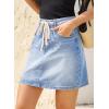 image:imageSidefeel Womens Jean Skirt High Waist Drawstring Stretchy Casual Summer Loose Fit Trendy Mini Denim Skirt with PocketsIceland Blue