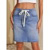 image:imageSidefeel Womens Jean Skirt High Waist Drawstring Stretchy Casual Summer Loose Fit Trendy Mini Denim Skirt with PocketsLight Blue
