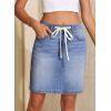 image:imageSidefeel Womens Jean Skirt High Waist Drawstring Stretchy Casual Summer Loose Fit Trendy Mini Denim Skirt with PocketsLight Blue