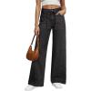 image:imageSidefeel Womens Wide Leg Jeans Low Waisted Stretchy Drawstring Button Down Denim PantsBlack