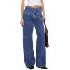 image:imageSidefeel Womens Wide Leg Jeans Low Waisted Stretchy Drawstring Button Down Denim PantsDark Blue