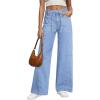 image:imageSidefeel Womens Wide Leg Jeans Low Waisted Stretchy Drawstring Button Down Denim PantsIceland Blue