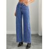 image:imageSidefeel Womens Wide Leg Jeans Low Waisted Stretchy Drawstring Button Down Denim PantsLight Blue