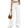 image:imageSidefeel Womens Wide Leg Jeans Low Waisted Stretchy Drawstring Button Down Denim PantsWhite