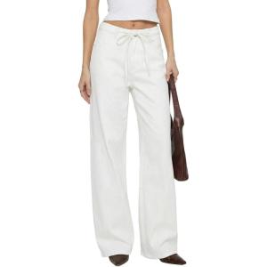 image:imageSidefeel Womens Wide Leg Jeans Low Waisted Stretchy Drawstring Button Down Denim PantsWhite