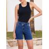 image:imageSidefeel Womens Jean Shorts High Waisted Stretchy Bermuda Raw Hem Denim Summer ShortsBlue