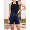 image:imageSidefeel Womens Jean Shorts High Waisted Stretchy Bermuda Raw Hem Denim Summer ShortsDark Blue