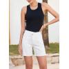 image:imageSidefeel Womens Jean Shorts High Waisted Stretchy Bermuda Raw Hem Denim Summer ShortsWhite