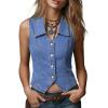 image:imageSidefeel Womens Denim Vest Lapel Sleeveless Button Down Crop Trendy Cowgirl Outfit Jean Vest TopLight Blue