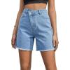 image:imageSidefeel Womens Jean Shorts High Waisted Stretchy Bermuda Raw Hem Denim Summer ShortsSky Blue