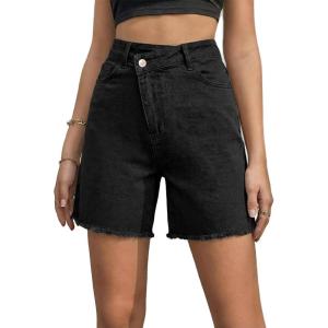 image:imageSidefeel Womens Jean Shorts High Waisted Stretchy Bermuda Raw Hem Denim Summer ShortsBlack