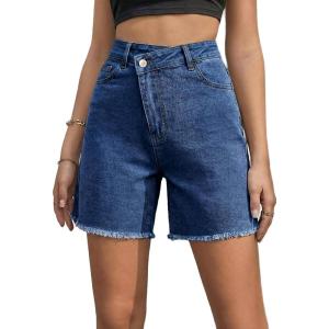 image:imageSidefeel Womens Jean Shorts High Waisted Stretchy Bermuda Raw Hem Denim Summer ShortsBlue