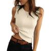 image:imageSidefeel Womens Tank Tops Casual Summer Sleeveless Crew Neck Ribbed Knit Trendy Ruffle Hem Slim Fitted Sweaters TopApricot