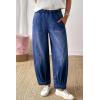 image:imageSidefeel Womens Barrel Jeans Elastic High Waisted Stretchy Baggy Wide Leg Jeans Trendy Patchwork Loose Ankle Denim PantsBlue