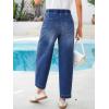image:imageSidefeel Womens Barrel Jeans Elastic High Waisted Stretchy Baggy Wide Leg Jeans Trendy Patchwork Loose Ankle Denim PantsBlue